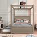 Full Size Solid Pine Wood Canopy Platform Bed with Twin Size Trundle Bed, Full-Length Rails and Headboard