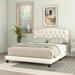 Beige Diamond Tufted Upholstered Linen Queen Size Platform Bed