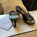 Coach Shoes | Coach Diedre Brown Gray Slip On Open Toe Sandals Heels 9 Vintage | Color: Brown/Tan | Size: 9