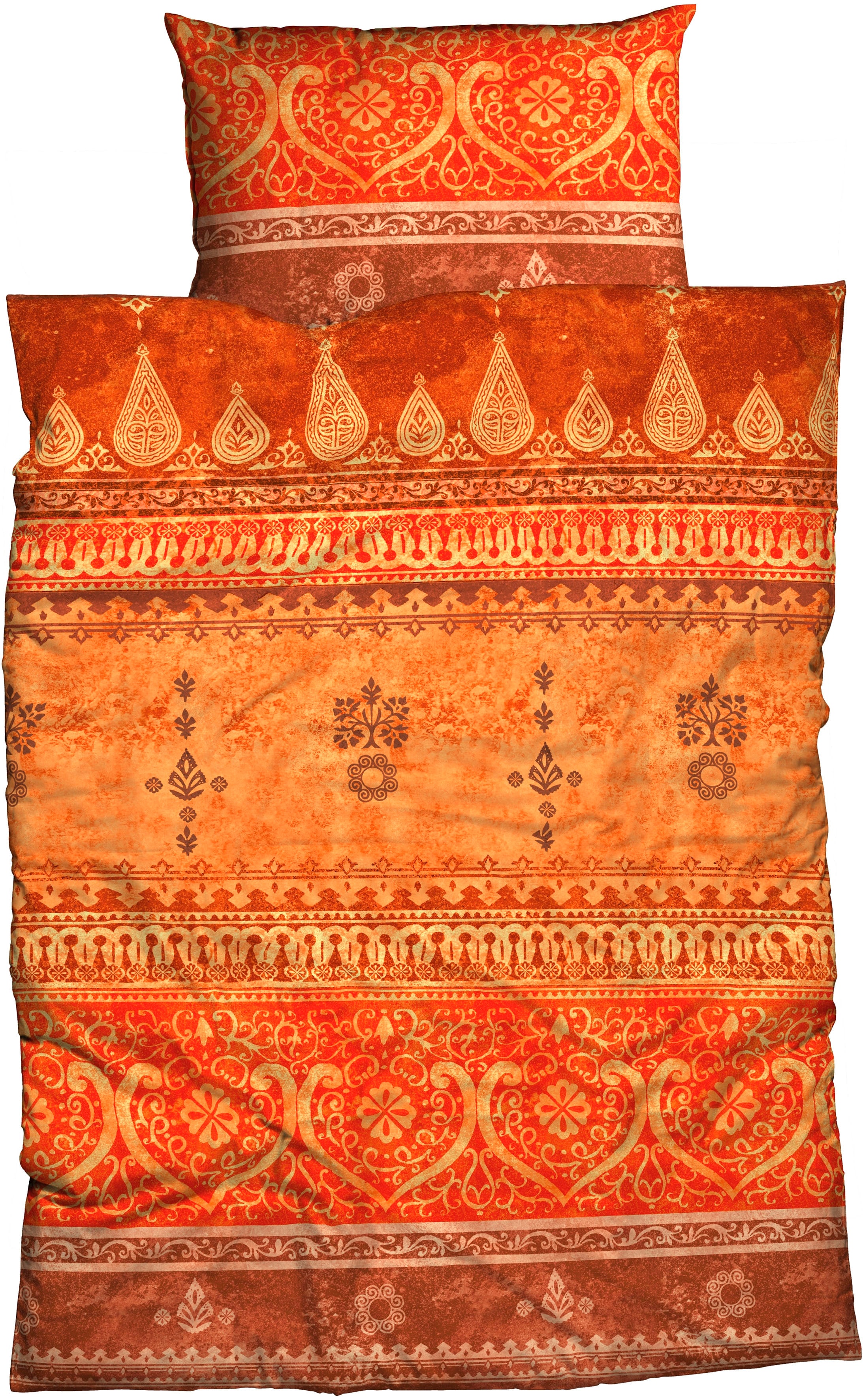 Bettwäsche CASATEX "Indi", orange (terrakotta), B/L: 240cm x 220cm, 1 Stk., 2 Stk., Biber, B/L: 40cm x 80cm, 3 Stk., Biber, Obermaterial: 100% Baumwolle, Bettwäsche, romantisch, orientalisch, weich und gemütlich Image