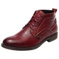 ANUFER Men's Vintage Genuine Leather Ankle Boots Lace-Up Motorcycle Chukka Boots Burgundy SN01801D UK7