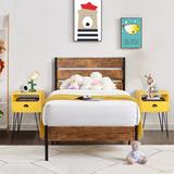 Steelside™ Alicia 3 Piece Bedroom Set Wood Bed Frame & Nightstand Set Wood/Metal in Yellow | 42.5 H x 55.5 W x 82.4 D in | Wayfair