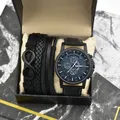 Ensemble de montre à quartz en cuir étanche avec bracelets pour hommes montre-bracelet Shoous