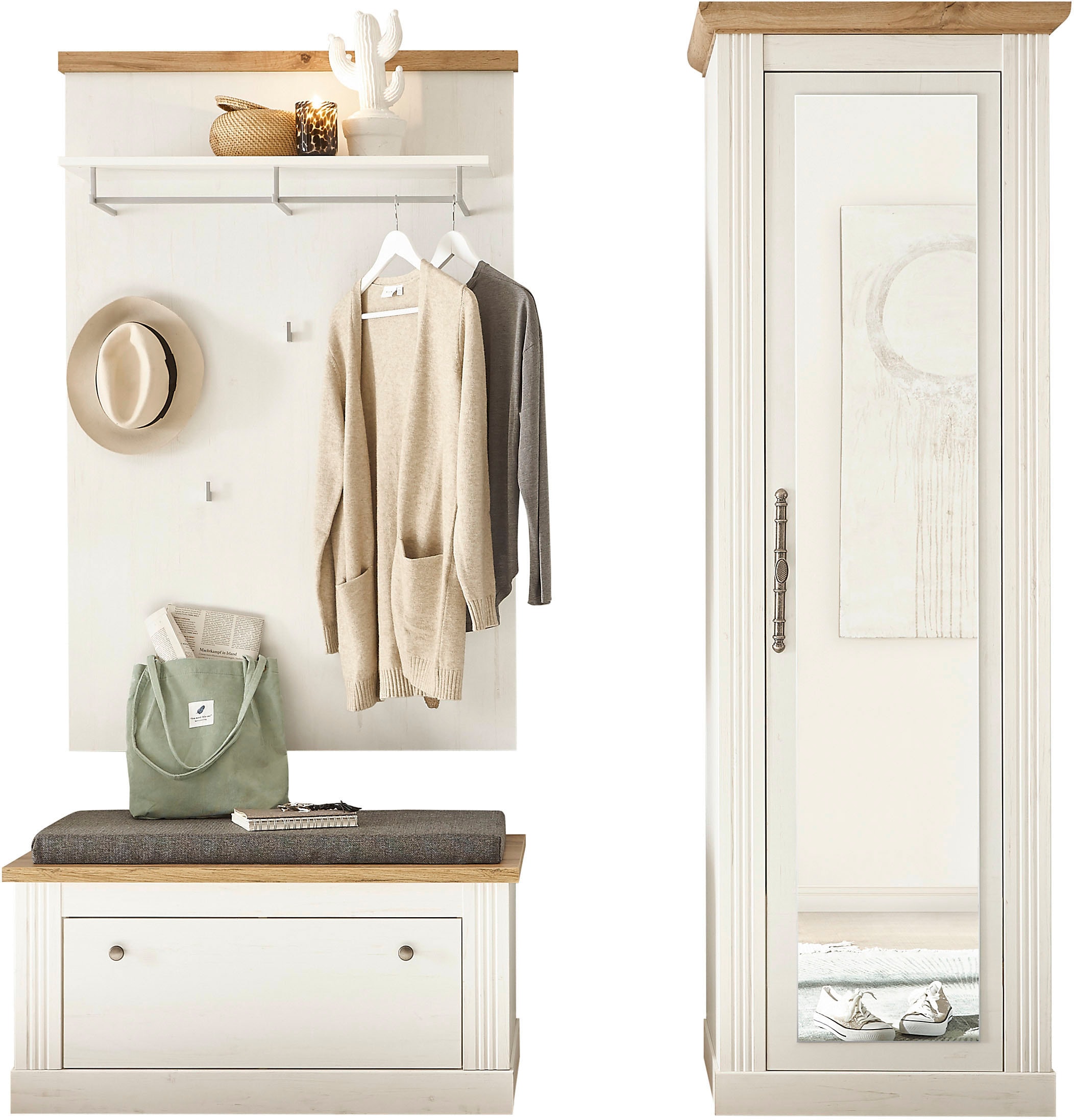 Garderoben-Set OTTO HOME "WESTMINSTER BESTSELLER", weiß (pinie weiß, wotan eiche), B:178cm H:203cm T:45cm, Kastenmöbel-Sets, im romantischen Landhausstil