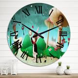 Design Art White Rabbit Alice In Wonderland II - Children's Art wall clock Metal in Brown/Green/Red | Oversized | Wayfair CLM40119-C36