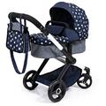 Bayer Design 17015AA Combi dolls pram Xeo, stroller, height-adjustable handle, convertible, bag, blue with stars