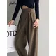 Jielur-Pantalon Vintage à Jambes Larges pour Femme Vêtement Décontracté Style Classique Marron