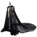 Cape en Tulle à Capuche pour Femme Costume d'Halloween Noir Blanc Rouge Longueur au Sol Maille
