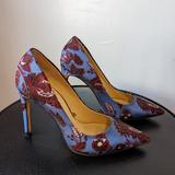 Zara Shoes | Blue Brocade Floral Stiletto Pumps | Color: Blue/Red | Size: 35eu