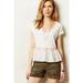 Anthropologie Tops | Anthro Lilka Embroidered V Neck Peplum Hem Short Sleeve Top Womens Small | Color: Cream | Size: S
