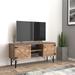 Design Industrial Wooden TV Stands, Entertainment Center, Barndoor Farmhouse with Cable Management and Shelves, Walnut