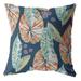 20" Orange Blue Tropical Leaf Indoor Outdoor Zippered Throw Pillow