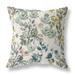 18" White Green Florals Indoor Outdoor Zippered Throw Pillow