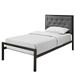 Ebern Designs Ursuline Twin Metal Platform Bed w/ Gray Fabric Button Tufted Headboard Upholstered/Metal & Upholstered/Metal in Black | Wayfair