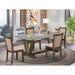 Rosalind Wheeler Modern Dining Set - A Wooden Table w/ Trestle Base & Linen Fabric Dining Room Chairs Wood/Upholstered in Brown/Gray | Wayfair