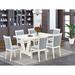 Rosalind Wheeler 7-Pc Dining Set - a Dining Table w/ 6 Linen Fabric Dining Chairs - Wire Brushed Linen White Finish Wood/Upholstered | Wayfair