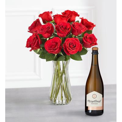 One Dozen Red Roses And Sparkling Rosé, Single Variety Bouquets, Flowers by Harry & David