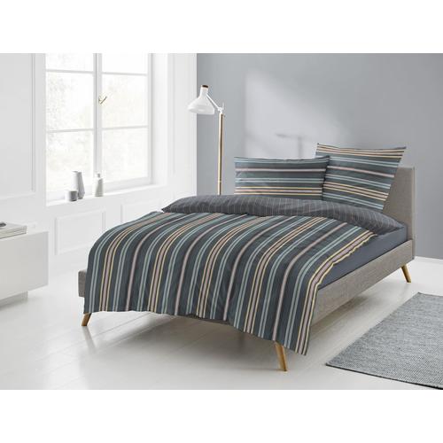 „Wendebettwäsche IRISETTE „“Sky 8421″“ Bettwäsche Gr. B/L: 155 cm x 220 cm (1 St.), B/L: 80 cm x 80 cm (1 St.), Mako-Satin, blau Bettwäsche 155×220 cm edel und hochwertig“
