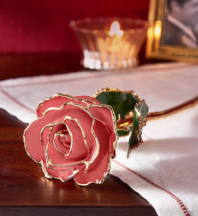 1-800-Flowers Flower Delivery Enchanting 24K Gold Dipped Rose 24K Pink Rose
