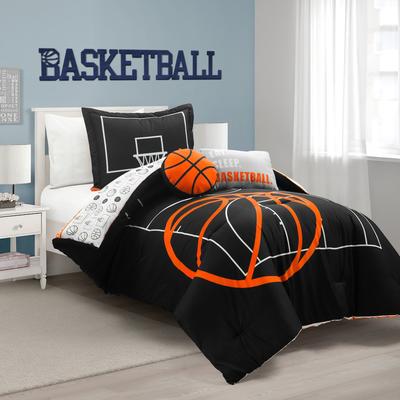 Basketball Game Reversible Oversized Comforter Black/Orange 4Pc Set Twin - Triangle Home Décor 21T011998