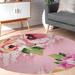 Green/Pink 60 x 60 x 0.08 in Area Rug - Red Barrel Studio® Floral Machine Woven Area Rug in Pink/Green | 60 H x 60 W x 0.08 D in | Wayfair