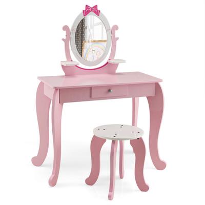 Costway Kid Vanity Table Stool Set with Oval Rotat...