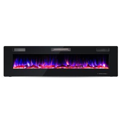 Costway 68 Inch Ultra-Thin Electric Fireplace Recessed Wall Mounted with Crystal Log Decoration