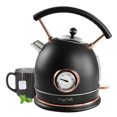 MegaChef 1.8 Quart Half Circle Electric Tea Kettle with Thermostat in Black - 1.8 Liter