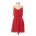 BCBGeneration Casual Dress - Mini V Neck Sleeveless: Red Print Dresses - Women's Size 2X-Small