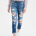 American Eagle Outfitters Jeans | American Eagle Distressed Hidden Button Fly Tomgirl Jeans Size 0 | Color: Blue | Size: 0