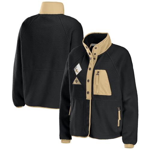 Damenbekleidung von Erin Andrews Schwarze New Orleans Saints Polar Fleece Raglan Full-Snap Jacke