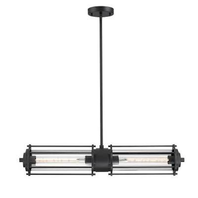Westinghouse 611841 - 2Lt Pend Matte Blk w/Clr Rib Gls w/Lamps (6118400) Indoor Black Pendant LED Fixture