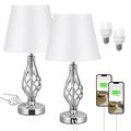 Aooshine Touch Table Lamps Set of 2, Bedside Lamp with USB-C USB-A Ports, Bedroom Lamps with White Shade and Spiral Cage Design Base, 3 Way Dimmable Table Lamp for Bedroom Living Room and Hotel