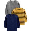 Simple Joys by Carter's Jungen 3-Pack Thermal Long Sleeve Shirts Hemd, Gelb Streifen/Grau/Marineblau Heidekraut, 12 Monate (3er Pack)