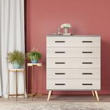 George Oliver 5 Drawer 31.50" W Solid Wood Standard Dresser/Chest Wood in Gray/Brown | 42.25 H x 31.5 W x 15.75 D in | Wayfair