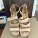 Coach Shoes | Coach Suede Heeled Sandals | Color: Cream/Tan | Size: 8.5