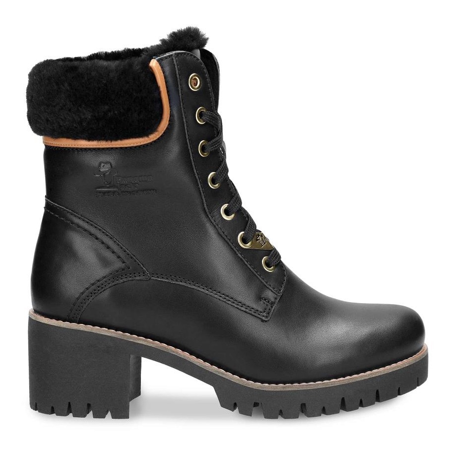 Winterstiefelette PANAMA JACK, Damen, Gr. 38, schwarz, Nappaleder, Schuhe Winterstiefelette Schnürstiefelette, mit kuscheligem Lammfell Futter