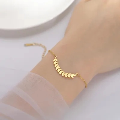 Skyrim-Bracelet à Main en Acier Inoxydable pour Femme Oreille de Blé Feuilles d'Arbre Bijoux à la