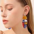 Free People Jewelry | Geometric Acrylic Earrings Resin Plaid Boho Statement Dangle Earrings | Color: Blue/Yellow | Size: Os