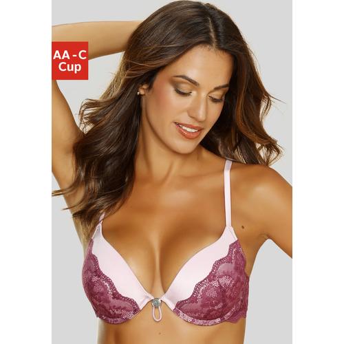 Push-up-BH LASCANA Gr. 80, Cup B, lila (lila, mauve) Damen BHs BH Hochzeitsdessous Hochzeitswäsche Push-up-BH Spitzenwäsche Bügel-BH Schalen-BH Spitzen-BH Dirndl-BH Trachtenwäsche mit verstellbarer vorderer Mitte, Dessous