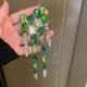 FYUAN-Boucles d'Oreilles Carrées en Clip Vert pour Femme Bijoux Surdimensionnés Longs Pompons