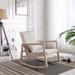 Post-modern Solid Wood Linen Fabric Antique White Wash Painting Rocking Chair with Removable Lumbar Pillow and Wood Leg