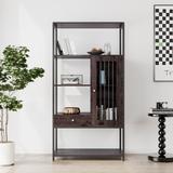 Home Office Bookcase and Bookshelf 5 Tier Display Shelf with Doors and Drawers, Multi-functional Decorative Storage Shelving