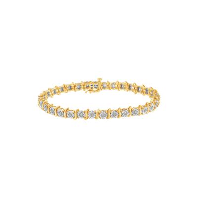 Women's Yellow Gold Over Sterling Silver Diamond Scurve Link Miracleset Tennis Bracelet 7" by Haus of Brilliance in Yellow Gold