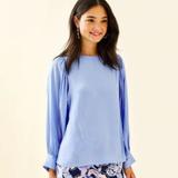 Lilly Pulitzer Tops | Lilly Pulitzer Maisel Top Blue Peri Long Sleeve Blouse Easy Fit Boat Neck Gold M | Color: Blue | Size: M