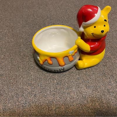 Disney Holiday | Disney Winnie The Pooh With Santa Hat & Hunny Pot For Candies/Cookies | Color: Yellow | Size: Os