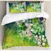 East Urban Home Forest Home Traditional Japanese Cherry Blossom Sakura Tree Petals Grass Land Paint Duvet Cover Set Microfiber in Green | Wayfair