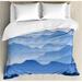 East Urban Home Fuze Nature Theme a Panoramic Silhouette of the Mountains in the Morning Illustration Duvet Cover Set Microfiber in Blue | Wayfair