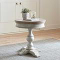 Farmhouse Round Pedestal Chair Side Table In Antique White Finish w/ Tobacco Tops - Liberty Furniture 824-OT1022