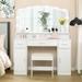 Latitude Run® Areena Vanity Set w/ Stool & Mirror Wood in White | 58.3 H x 43.3 W x 15.7 D in | Wayfair F9A205498B6C4356A1BCE9A659F95917